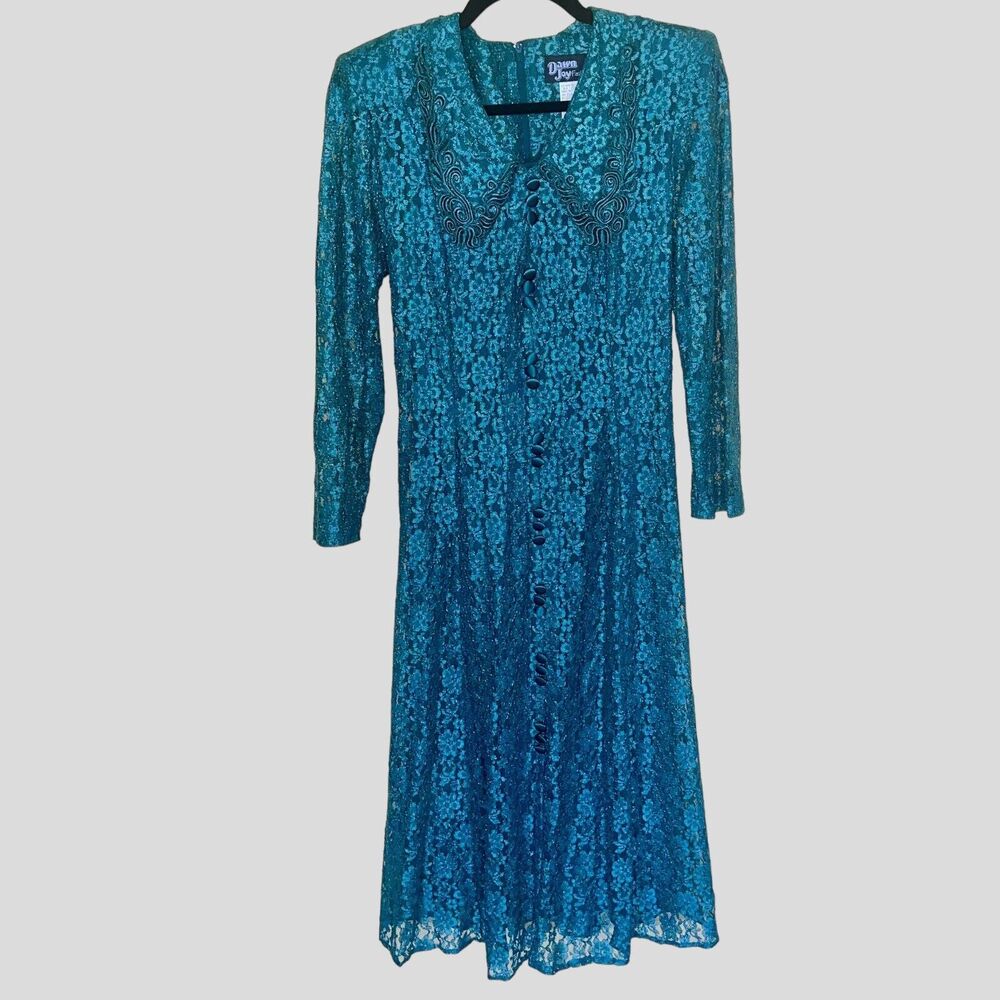 Vintage Dawn Joy 80’s Green Sheer Lace Dress Prairie Goth Valley Girl Madonna XL